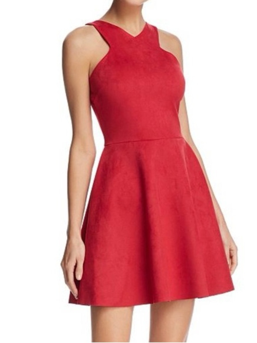 Aqua Red Sleeveless Fit-and-Flare Faux Suede Mini Dress